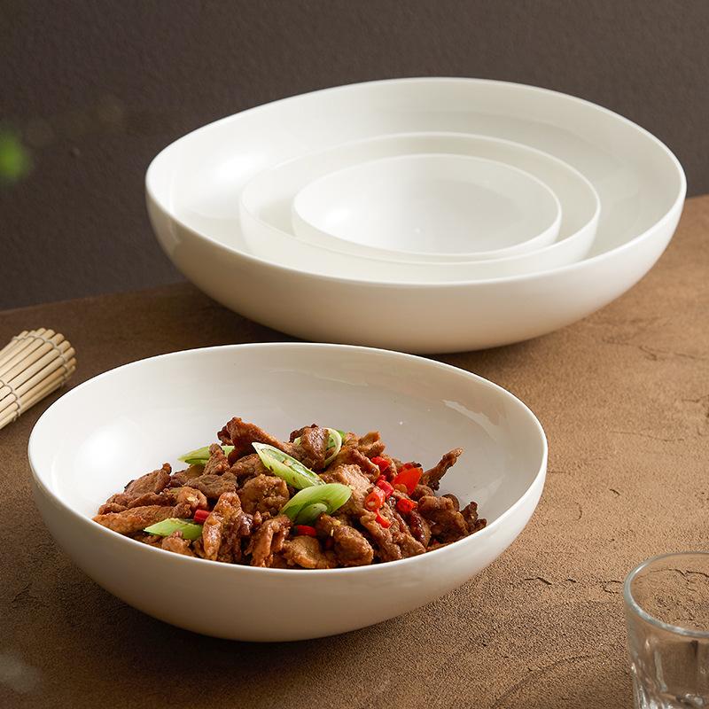 White Simple Western Restaurant Deep Bowl Household New Ceramic Fruit Salad Bowl Japanese-style Soup Plate for El Tableware