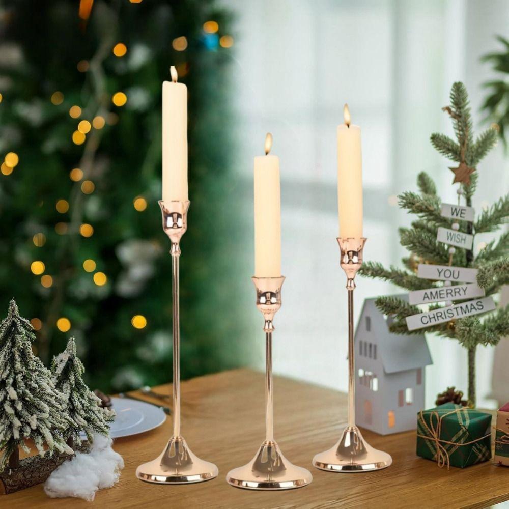 3Pcs Exquisite Metal Romantic Candle Stand Gold Plated Tabletop Candle Holder Hotel Decor