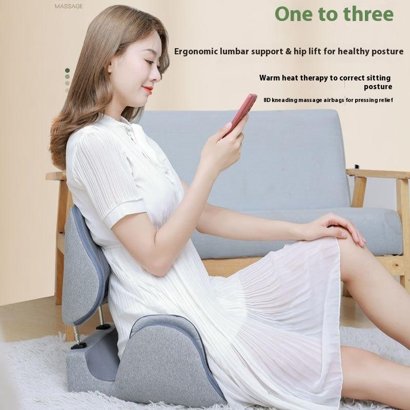 You can fold the waist, buttocks, integrated massage seat cushion, knead the waist rest, vibrate, heat massage, airbag massage cushion.