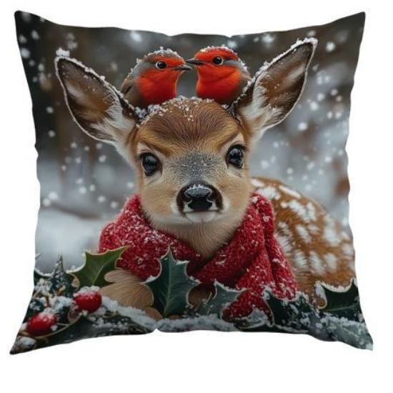 Christmas Polyester Pillowcase Christmas Festive Celebration Santa Claus Landscape Holiday Style