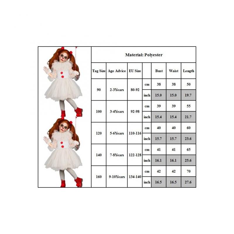 Pennywise Clown Costume for Girls Halloween Character Dress-Up Ballet Skirt Set Carnival Party Children's Costume Outfit