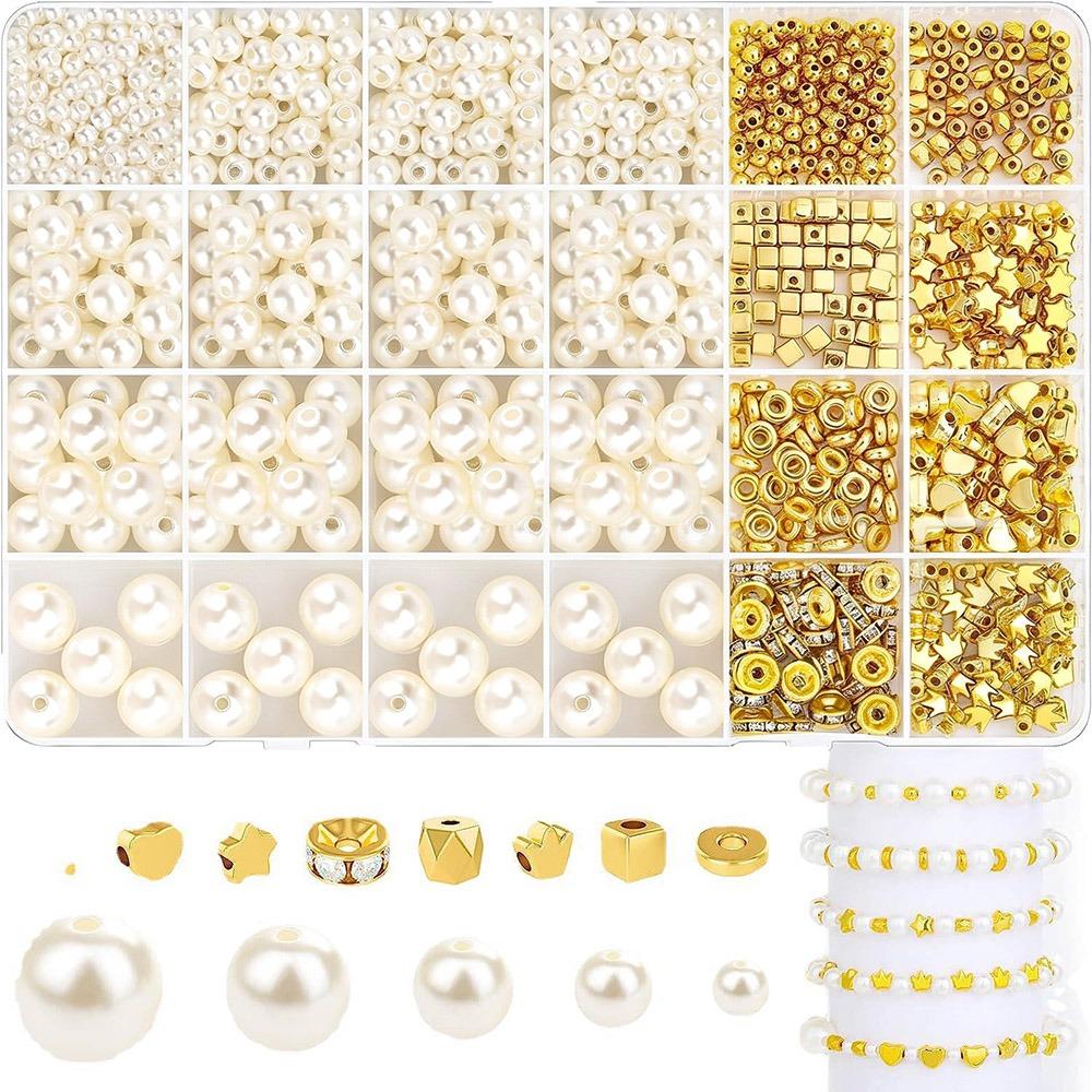 1890pcs 4/6/8/10/12mm Size DIY Bracelet Beads with Gold Beads Crafting Beads  for Necklaces