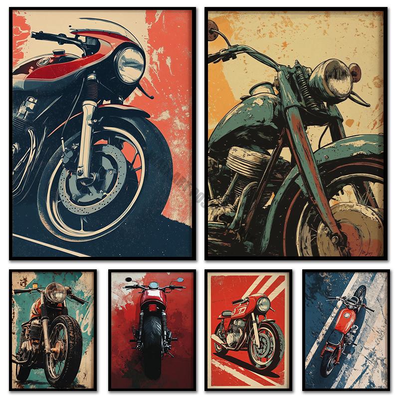 Vintage Cafe Racer Poster – Grunge Motorcycle Wall Arts Rustic Garage Decor Bold Bike Print Retro Biker Gift Industrial Vibes