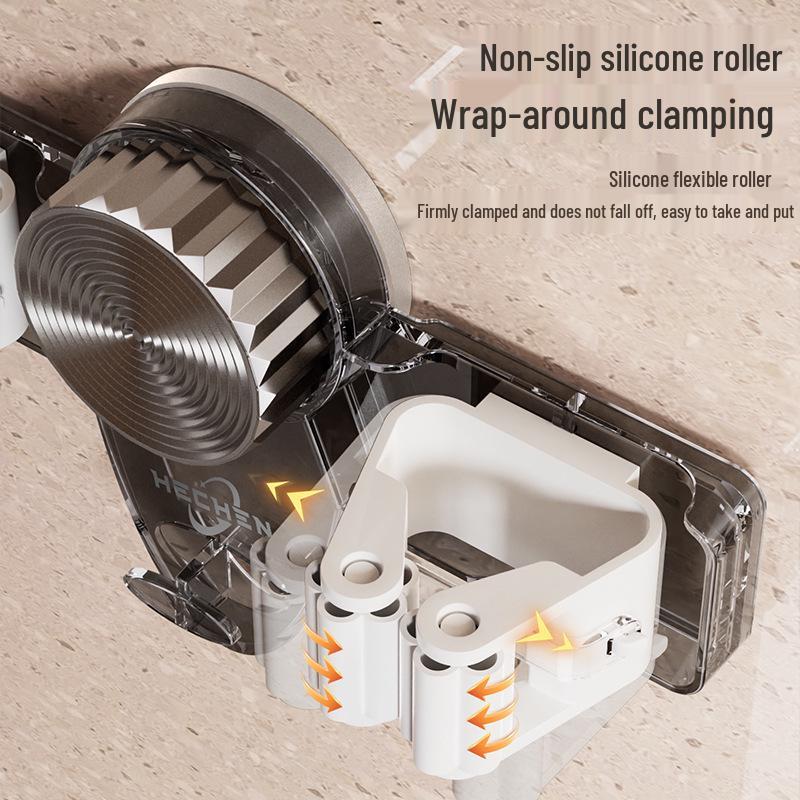 Adjustable Suction Cup Mop Holder - No-Drill, Bathroom Storage Hook with Dual Clips