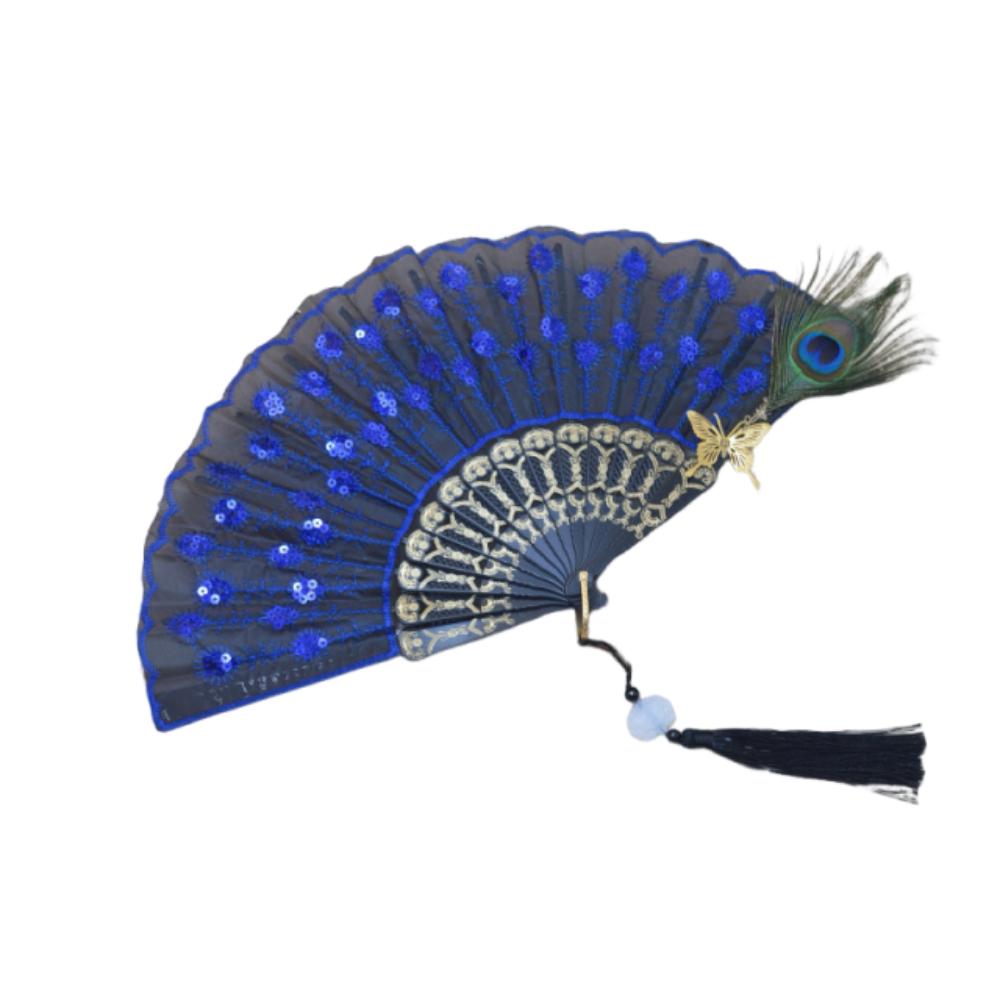 Portable Peacock Feather Folding Fan Exquisite Dance Hand Fans  Wedding Party Decor