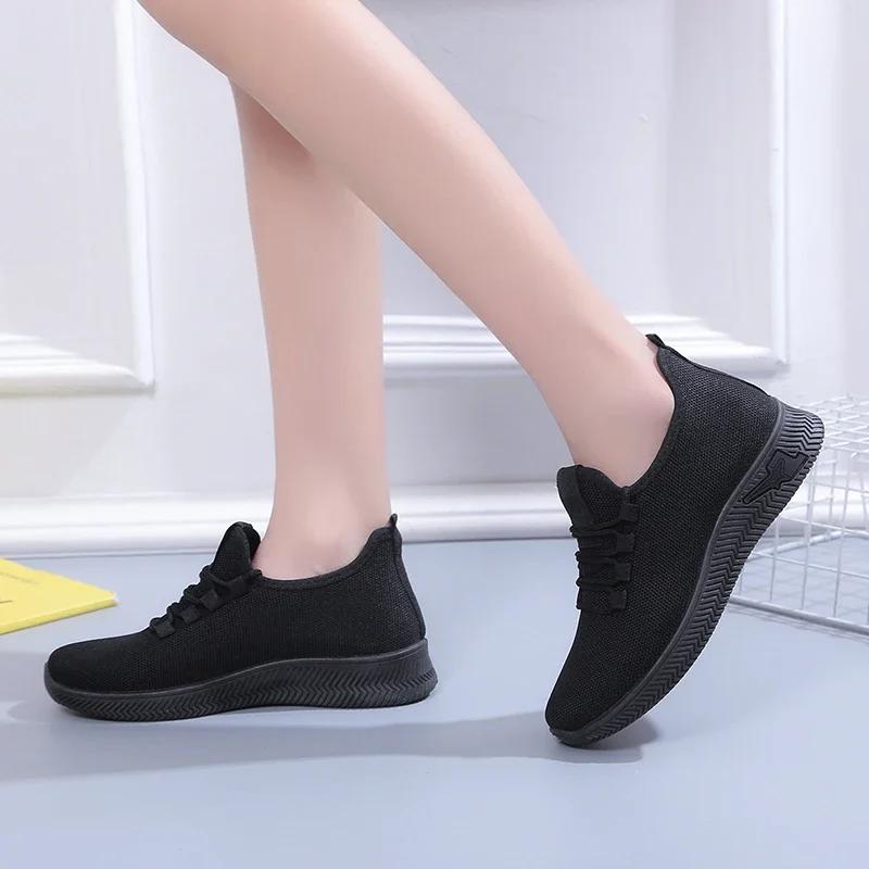 Women's Shoes on Sale 2024 New Lace Up Women's Vulcanize Shoes Autumn Solid Net Cloth Breathable Low-heeled Sport Shoes Ladies