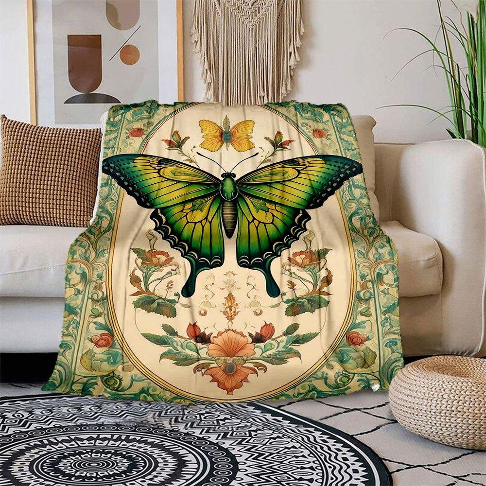 Vintage Butterfly Art Print: Nature s Beauty in Classic Design Blanket Flannel Throw Blanket for Sofa, Bed, Travel, Camping, Office, Couch, 150x180cm