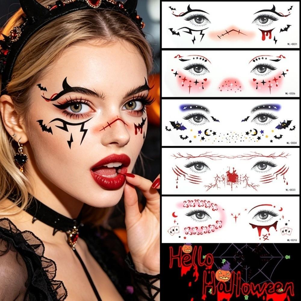 Ghost Bat Halloween Face Tattoo Sticker Spider Web Body Art Scar Stickers Men Women