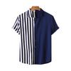 Fall Men Shirt Striped Print Turn-down Collar Short Sleeve Single-breasted Loose Fit Fit Formal Business Style Cardigan Daily Office B Practical Use