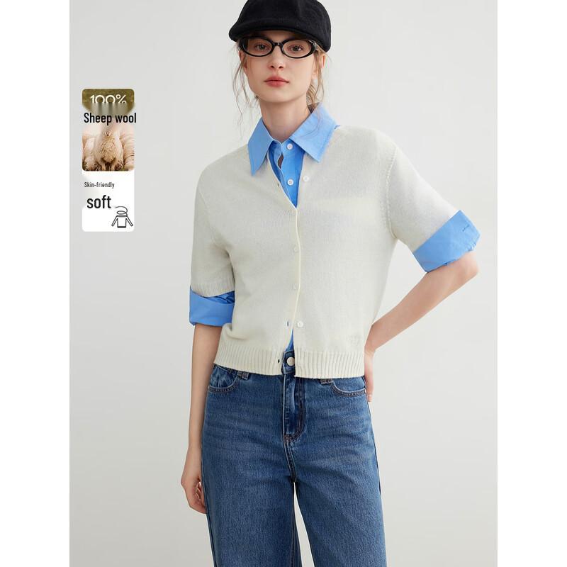 ELLE Women s 100% Merino Wool Short Sleeve Knit Cardigan S