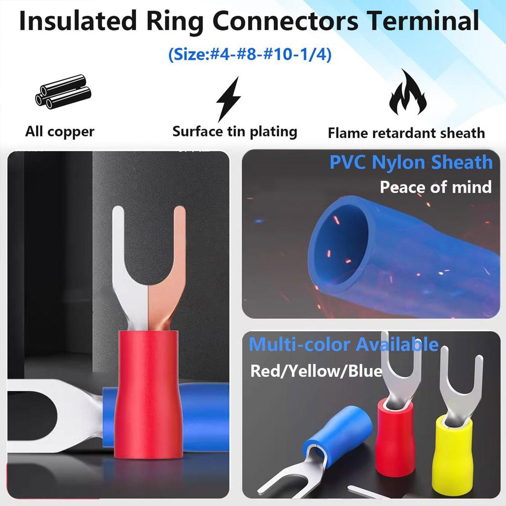 200PCS Insulated Wire Terminals Set Cold Press Electrical Connectors PVC Insulated Crimp Terminals Set for Home & Auto