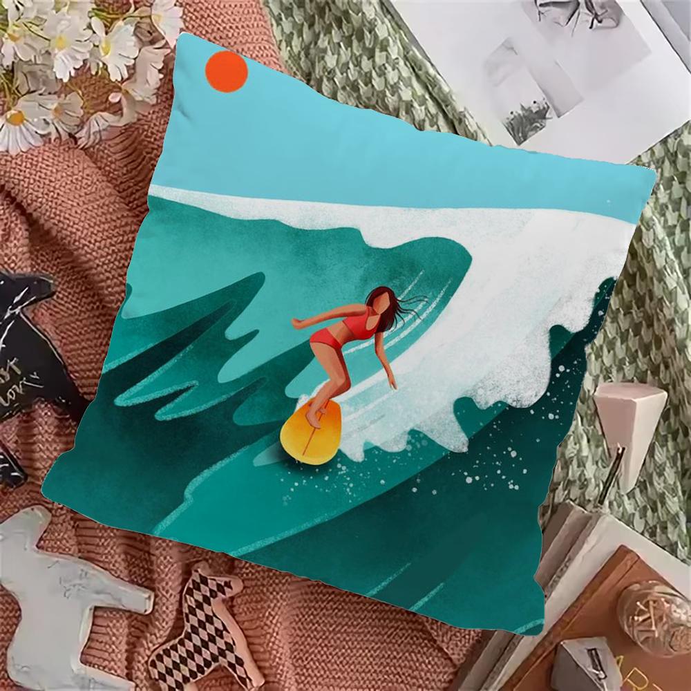 Beach Man Girl Surf Pillow Case Pillowcase Home Sofa Cushions Car Cushions Pillowcover Office Pillowshell Pillow