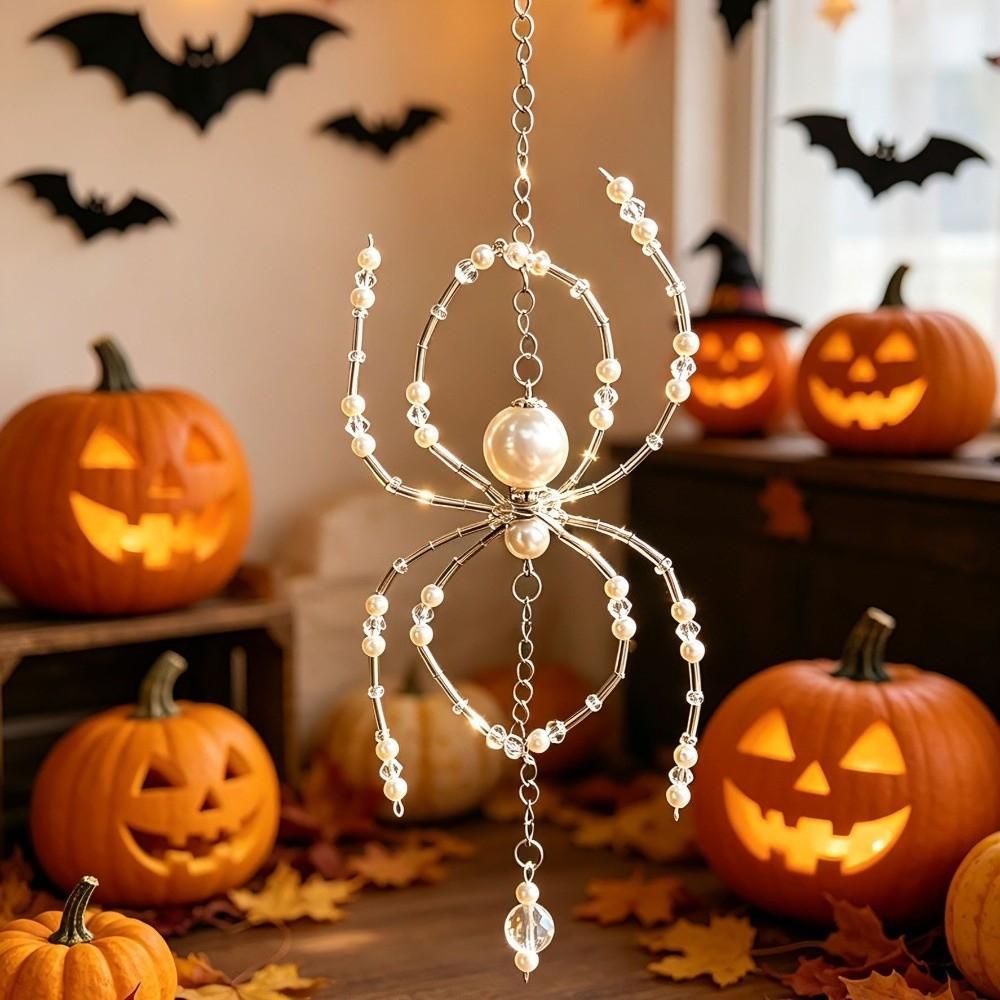 Crystal-Like Faceted Beads Spider Hanging Ornament Halloween Spider Decoration Window Display