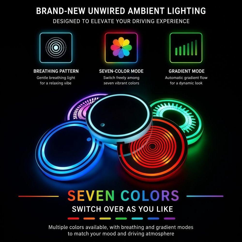 7 Colors Car Illuminated Cup Mat Intelligent Sensing Ambient Light Coaster  Vehicle Decoration