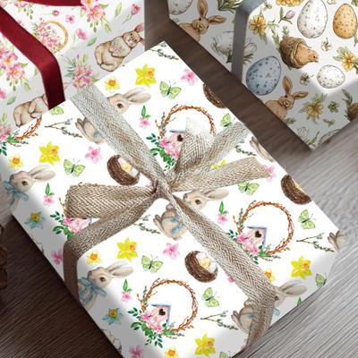 Zajíčkovací papír 19,7 x 27,6 palce Velikonoční dárkový papír Roztomilý zajíček Složený naplocho List výtvarného papíru pro Velikonoce Jarní narozeninová oslava DIY řemesla Dekorace