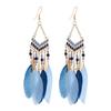 Retro Feather Fringed Earrings Women's Niche Personality Bohemian Blue Long Yunnan Travel Photography Earrings