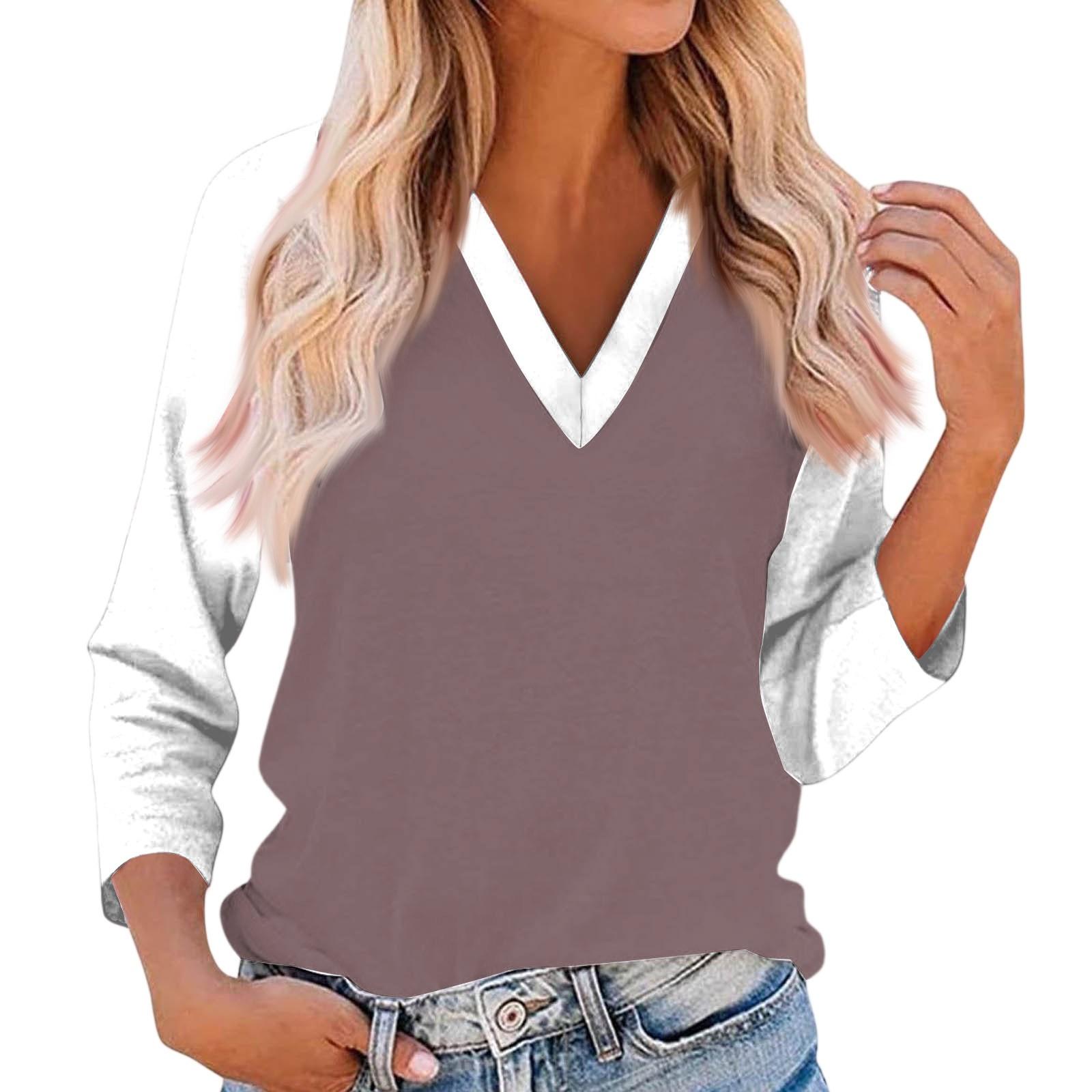 

Женский повседневный и модный лоскутный топ с V-образным вырезом и рукавами три четверти S верблюд