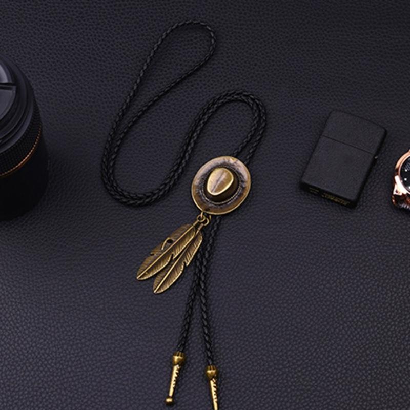 Country Style Bolo Tie Feathe Cowboy Jazz Hat Necktie Necklace Costume Accessory