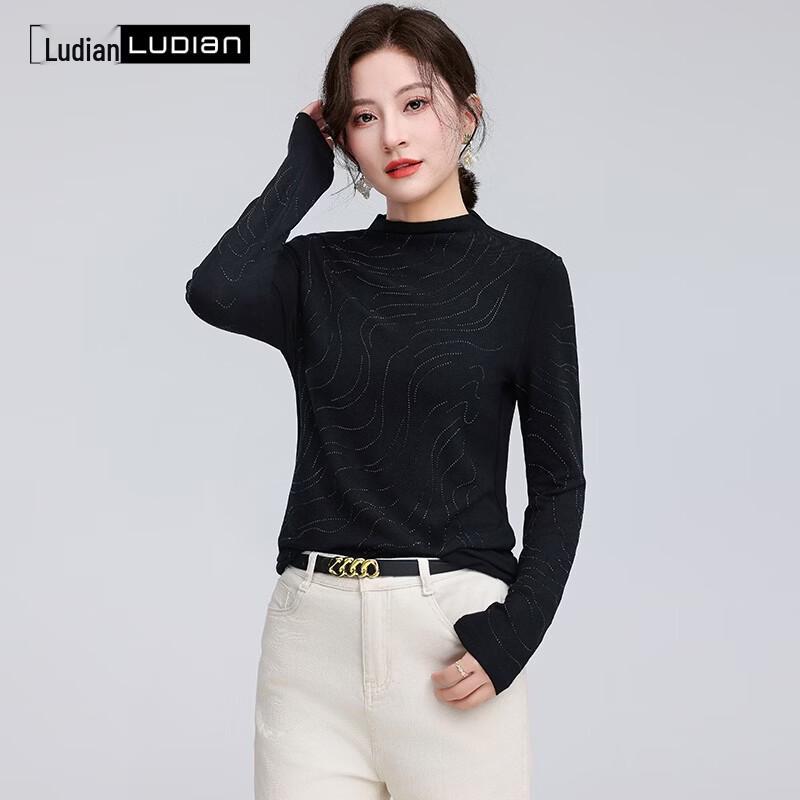 

LUDIAN Women s Rhinestone Long-Sleeve Base Layer Top 180/100A
