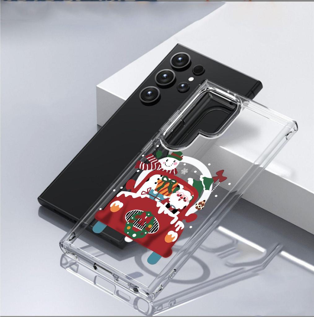 Car-Mounted Magnetic Christmas Case for iPhone 15/16/17 Pro Max - Transparent Full Coverage Mobile Protection