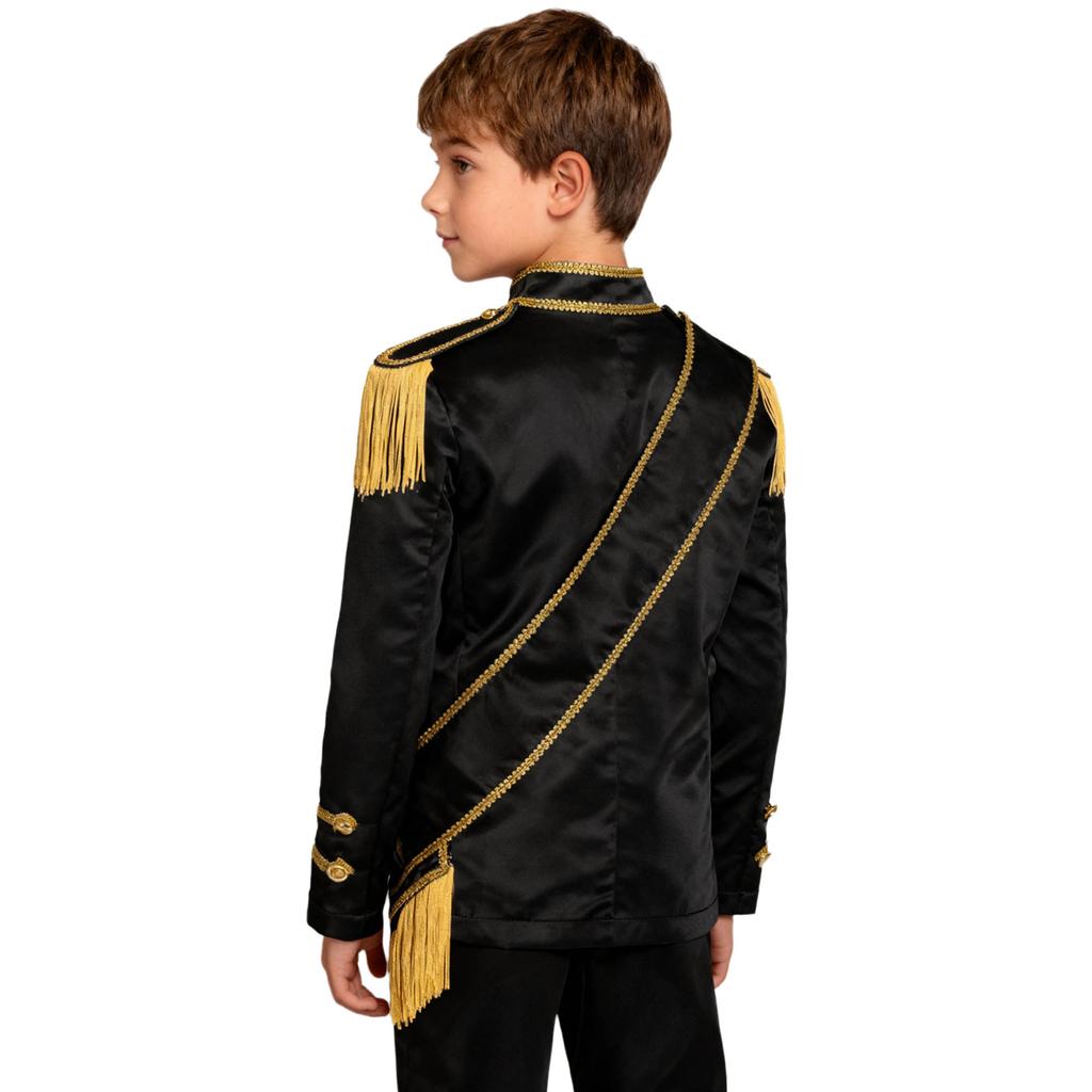 Kids Circus Ringmaster Jacket Long Sleeve Zip Up Tassel Golden Braided Tape Major Uniform Costume Sash