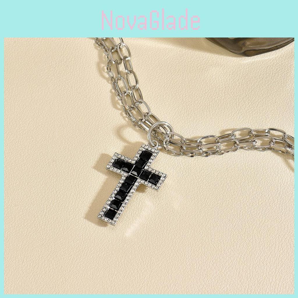 Gothic Cross Pendant Necklace With Geometric Alloy Chain For Men And Women