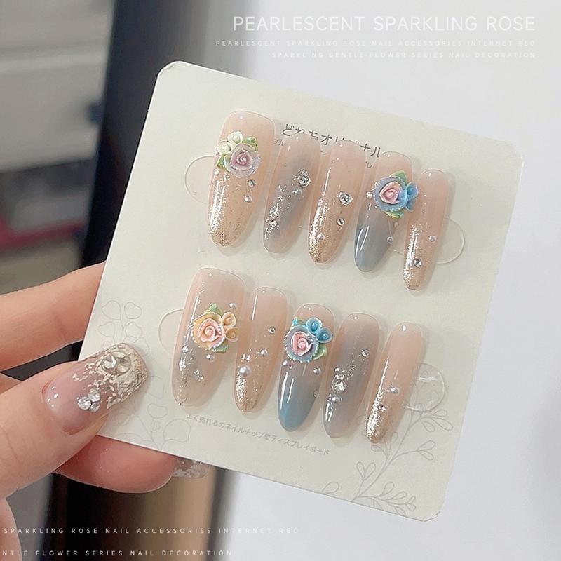 10 Pcs 3D Carved Rose Resin Colorful Rose Nail Charms Flower Accessories Material Nail Art Decorations Diy Manicure Salon Supply