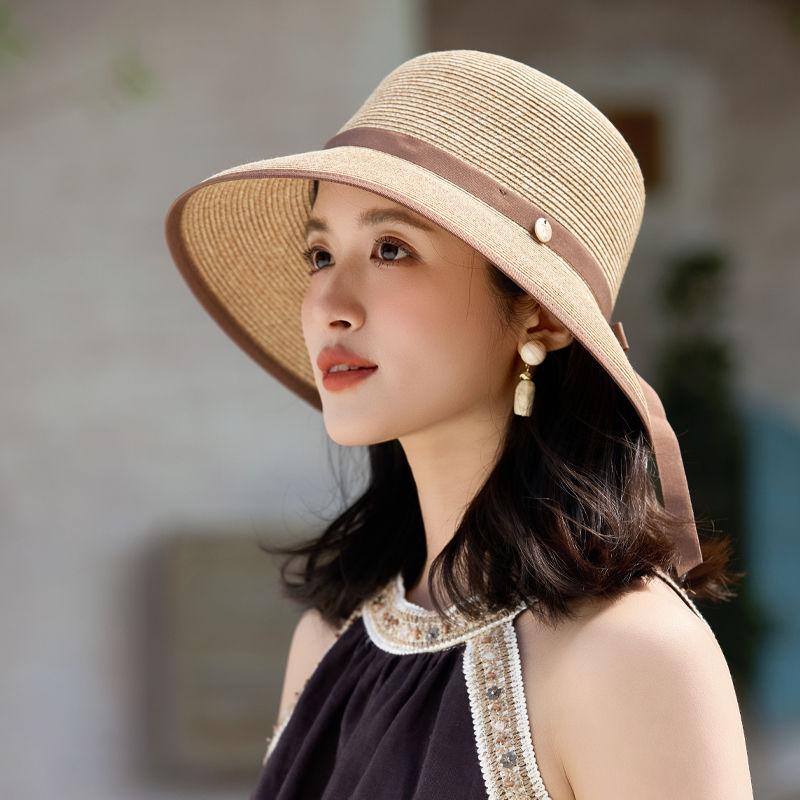 Summer New Hat Women's Sunshade Sunscreen Streamer Lafite Straw Hat Summer Travel