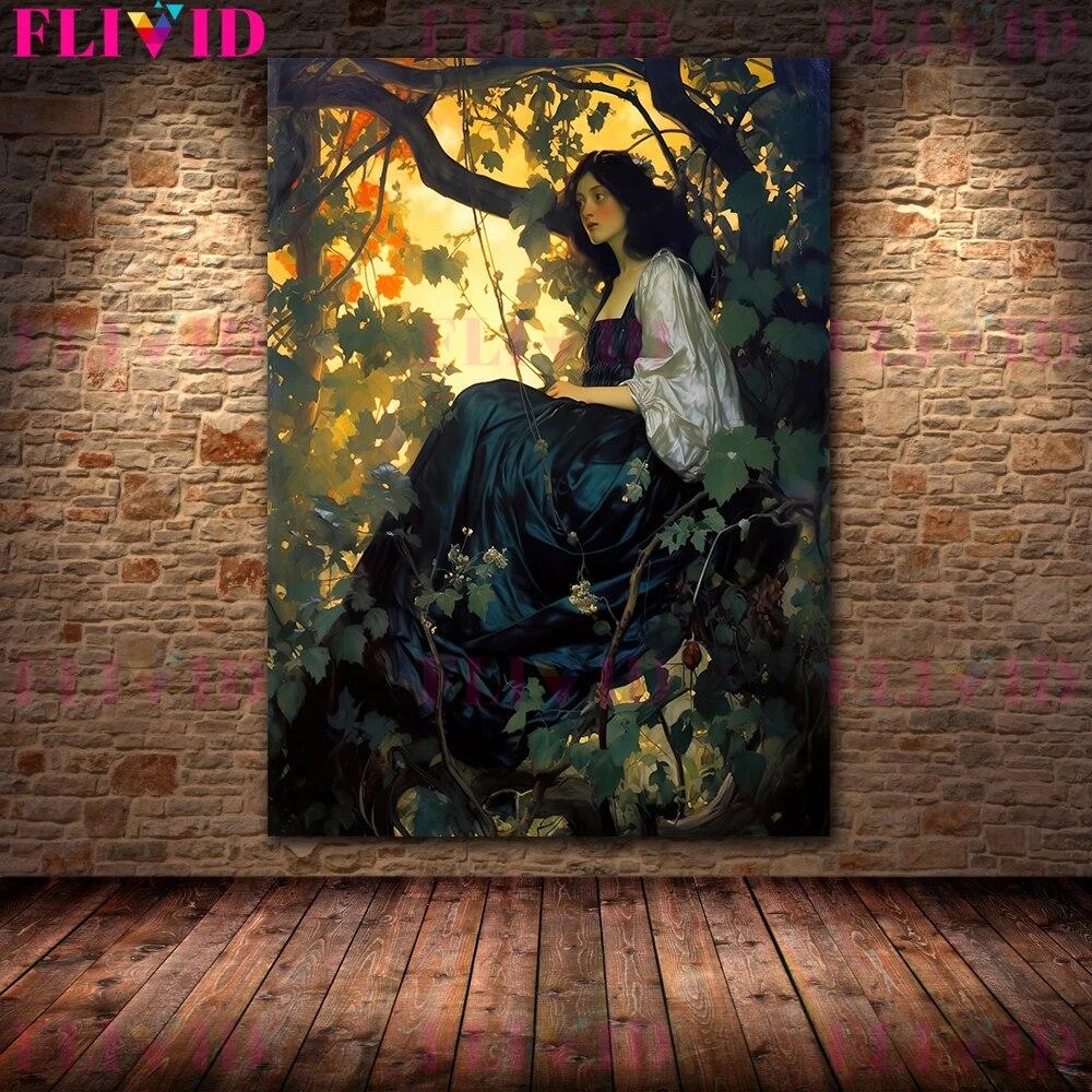 

Девушка в лесу винтажный настенный художественный холст Painitng викторианская загадочная девушка художественный постер и принт украшение дома без рамки 21*30cm