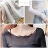 Kopi Long Sleeve Sheer Layering UV Elegant Tulle Round Sexy White Plus Size F See-Through Shirt, Protection, Top, Neck, Lace, Blouse, Women's, Size,