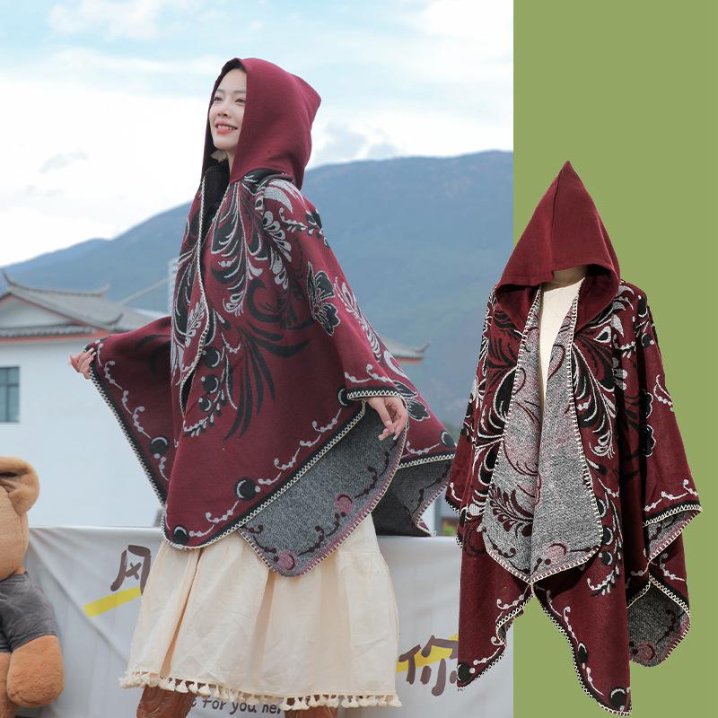 New  Autumn Winter Retro Print Scarf Women Layers Poncho Warm Sweet Elegant Scarve Capa Para Mujer Pashmina Cloak Wrap Shawl