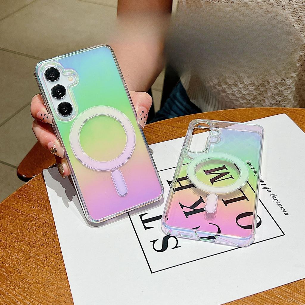 Samsung S25 Ultra Color Plated Magnetic Absorber Mobile Phone Case Suitable for S24FE Fashion Gradient Rainbow A56 Colorful Acrylic