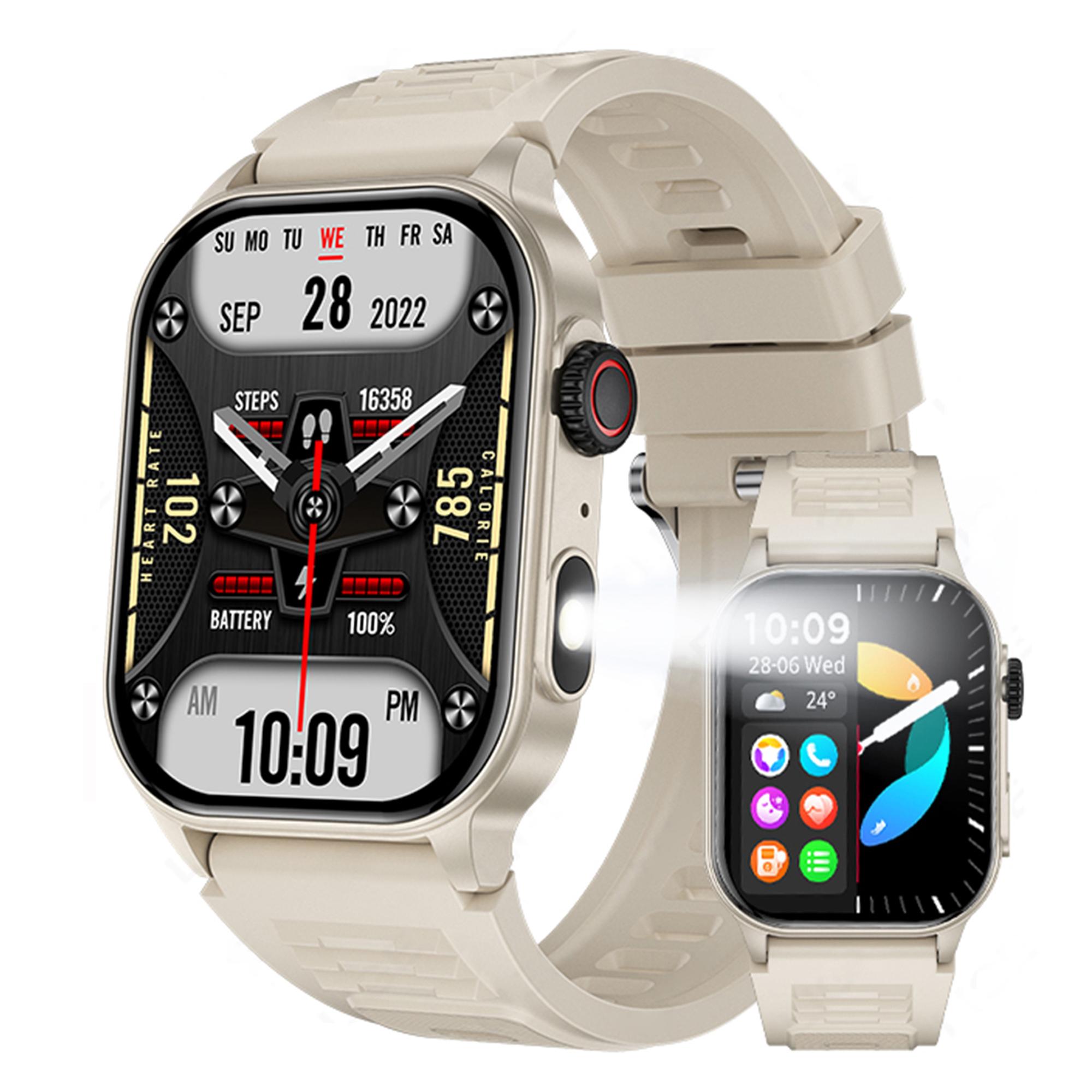 

LIGE KM02 Мужские часы с фонариком на открытом воздухе IP68 Водонепроницаемые умные часы Мужские спортивные умные часы с пульсометром silicone strap бежевый