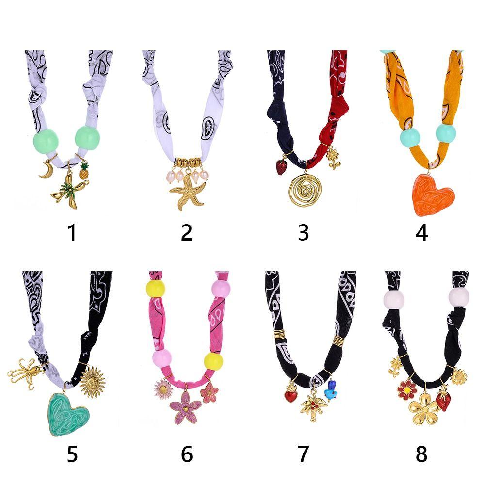 Vintage Cloth Wrap Scarf Necklace Stainless Steel Charm Pendant  Beach Jewelry