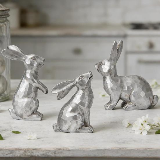 3 st påskharefigur Liten dekorativ kaninstatyett Vintage harts Kaninskulptur för Vår Hem Bordsdekoration