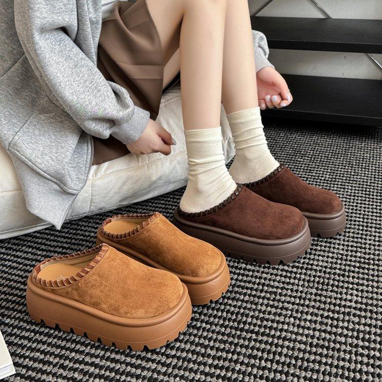 Gruby spód podwyższający Boken torba głowa półkapcie damskie noszenie 2025 wczesna jesień nowe małe leniwe muller kapcie