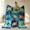 Underwater Turtle Splicing Pattern Blanket Lightweight Flannel Throw with Soft & Warm Polyester