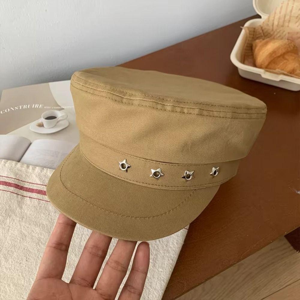 Flat Top Octagonal Cap Vintage Newsboy Hats Casual Star Hole Berets  Girls