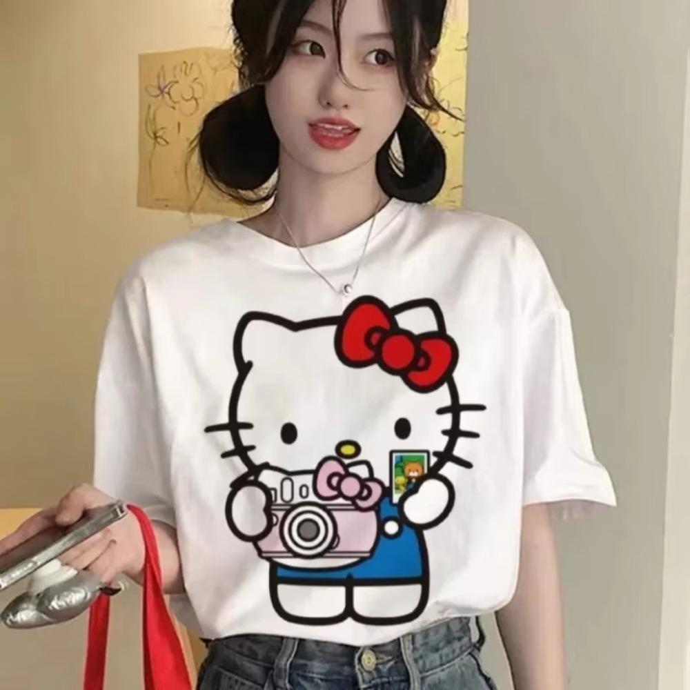 Hello Kitty Cute White Tshirt Womens New Korean Style Y2K Street Style Campus Style Top Womens Oversized Quickdry Top