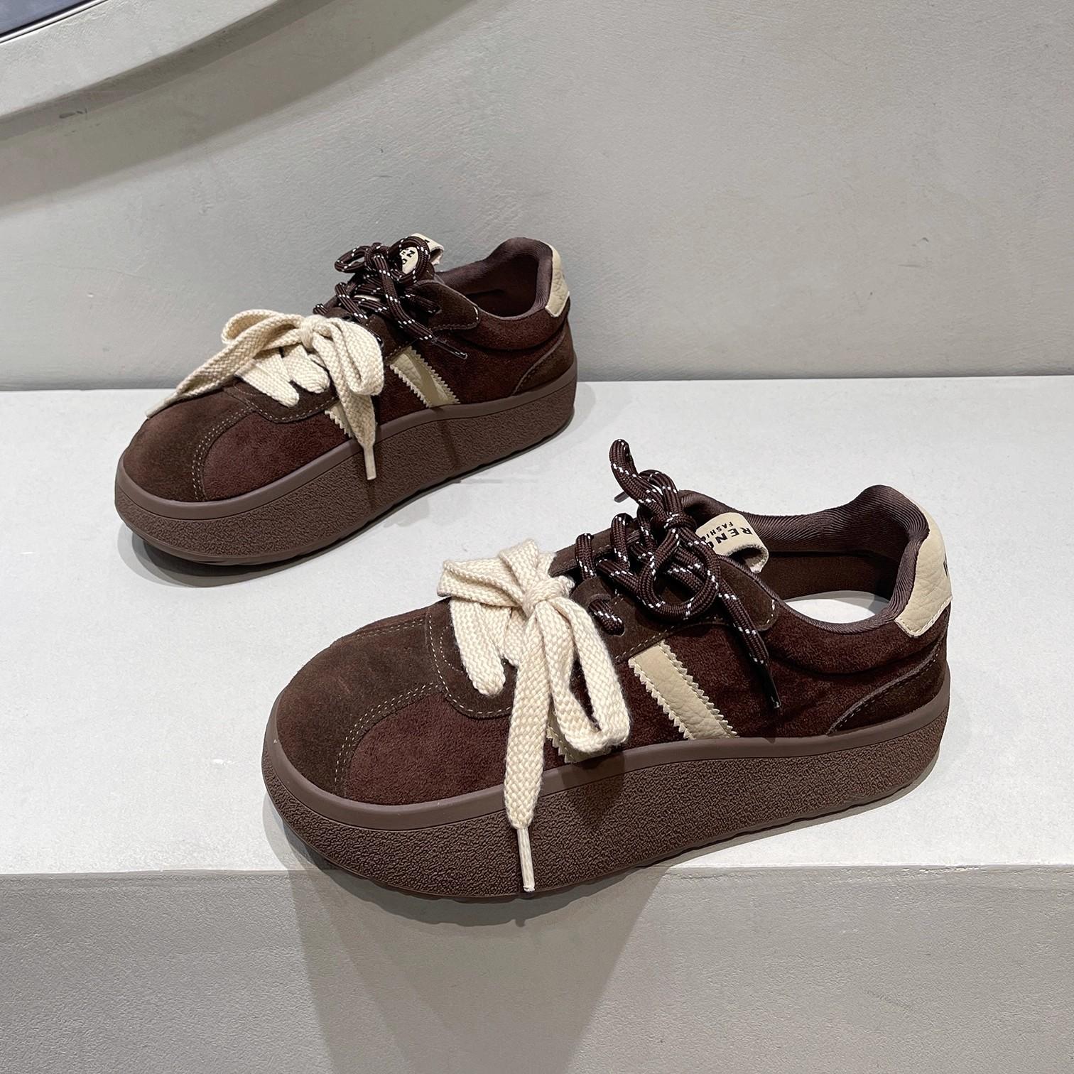 

Maillard ретро Dexun обувь весна новая толстая подошва увеличение роста корейская повседневная хлебная подошва обувь 35 темно-коричневого