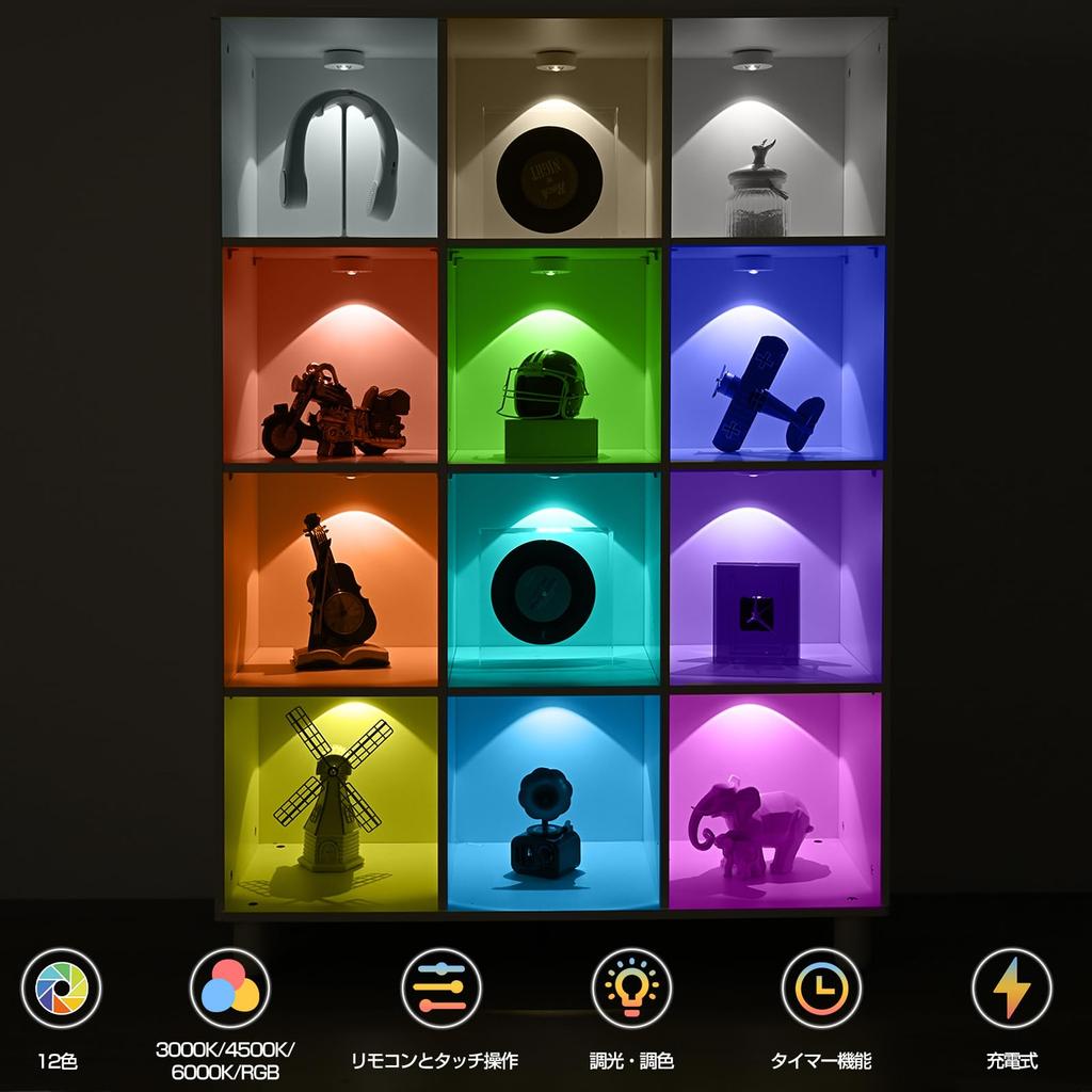 KEEBRIGHT Figure Light, Cabinet Light, Rechargeable, with IR Remote, 3 Color Temperature Modes (Daylight, Neutral White, Warm White), and 9 RGB