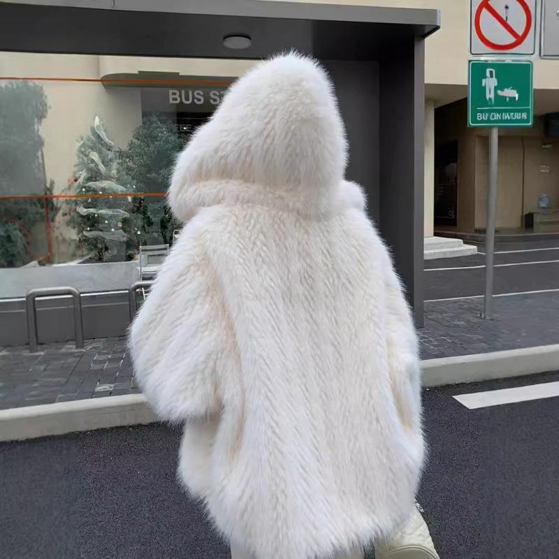 New Big Hooded Fur Winter Popular Fluffy Coat Women's Clothing Large Size Loose Plush Clothes