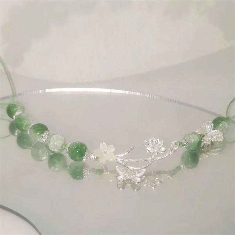 Chinese Style Lotus Butterfly Beaded Bracelets for Women Fashion Green Bead Handmade Bracelets Exquisite Sweet Zircon Gifts