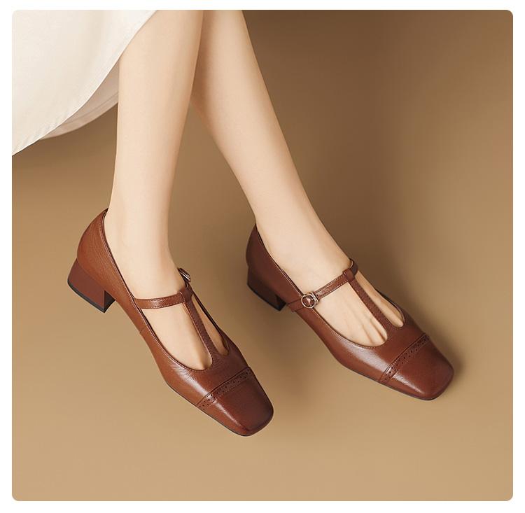 Super soft lambskin French high heels genuine leather thong Mary Jane shoes