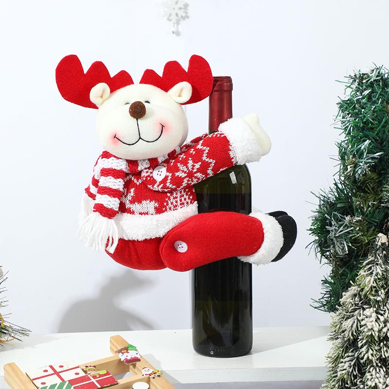 Festive Cartoon Wine Bottle Covers for Christmas Table Decor