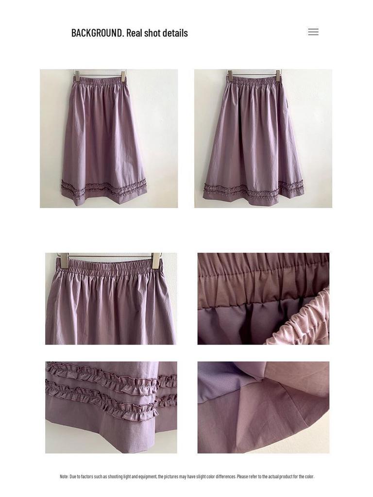Thirteen Rows Spring Korean Style Versatile Elastic Waist Casual A-line Skirt for Women