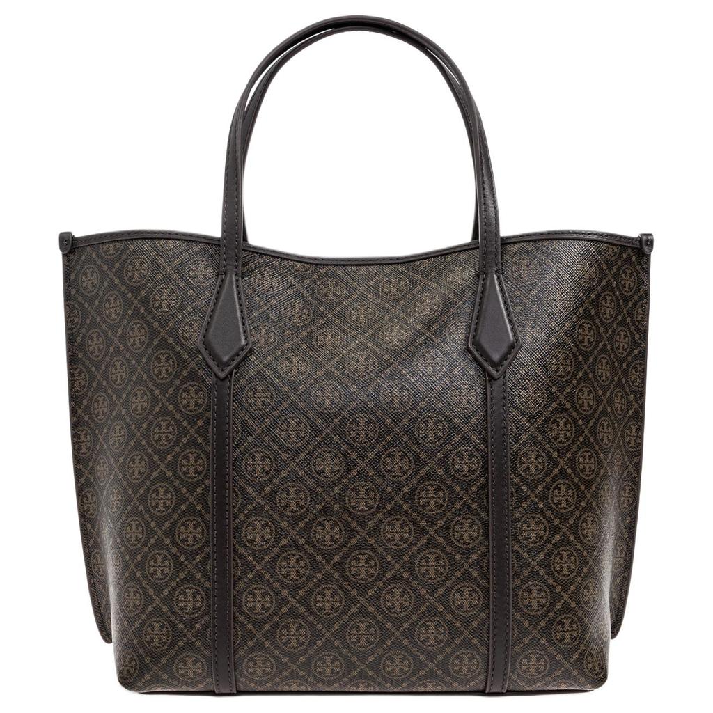 Tory Burch Perry Letter Logo Gold Hardware Canvas Tote Bag Shopping Bag Shoulder Crossbody Handbag Small Women tote Dark-Brown 176060-200