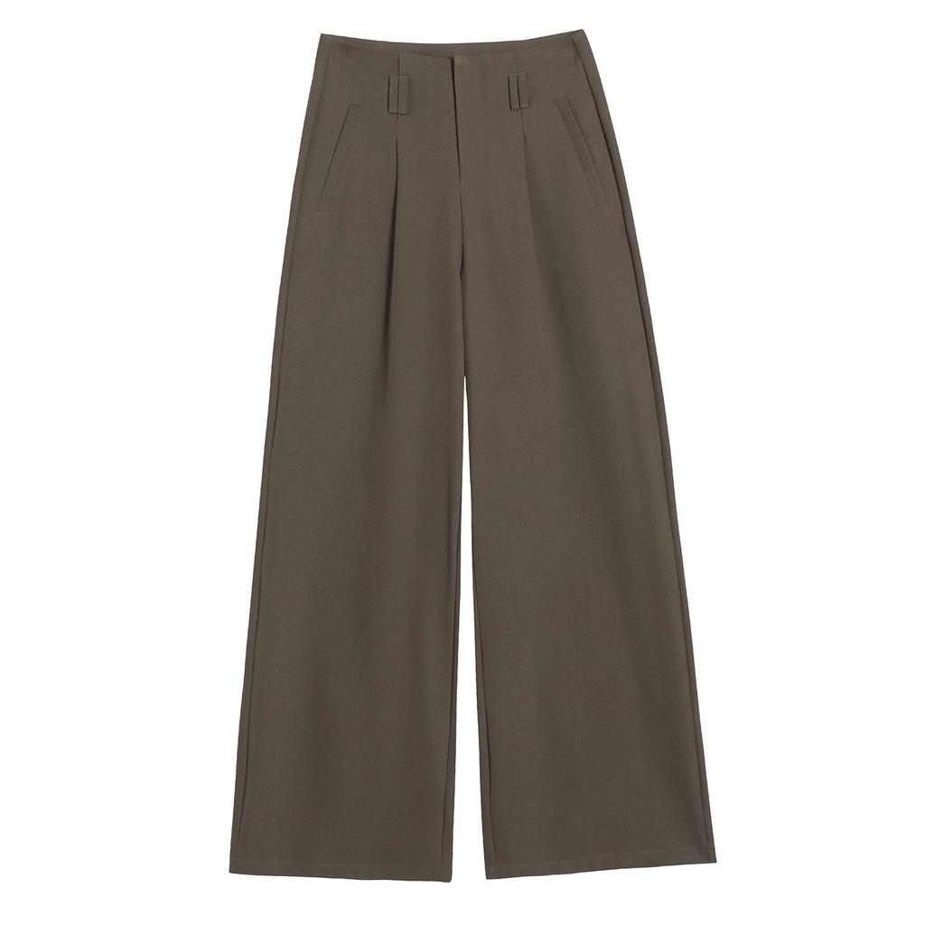 Women's Wide-Leg High Waist Gray Suit Pants - Spring 2026 Collection, Slimming Drape, Loose, Floor-Length, Casual Straight Fit.