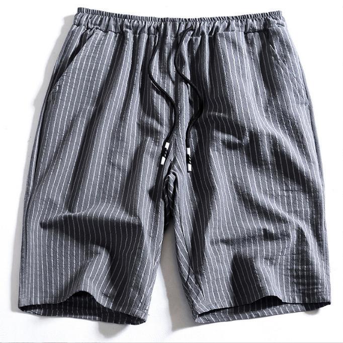 Summer Men's Five Point Pants Striped Shorts Men's Loose Short Pants Elastic Waist Sweatpants Home Pants Plus Size