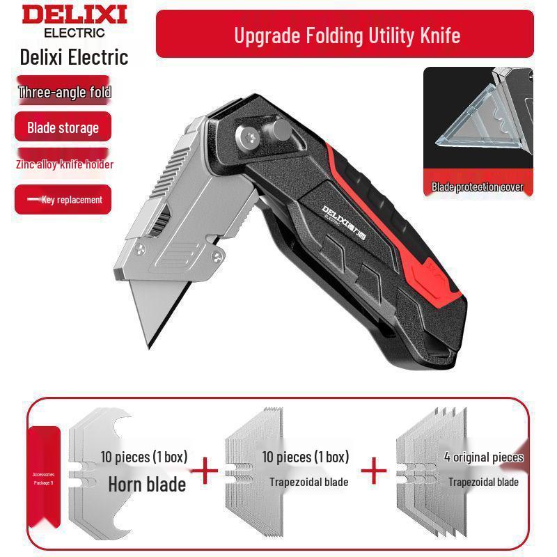 Heavy-Duty Industrial Folding Utility Knife with Thick All-Steel Retractable Blade for Electricians and Cable Work.